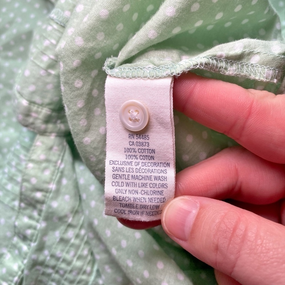 American Eagle Vintage Y2K Green & White Polka Dot Short Sleeve Button Down Top - Picture 7 of 11